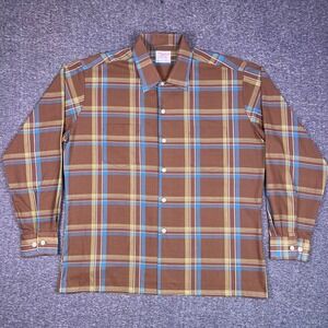 VTG 60s Cranbrook Plaid Shirt L Sanforized Lightweight Pockets Retro Casual Fall